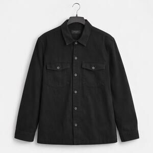 Allsaints Spotter Overshirt Shacket Shirt Jacket Mens XL Black Cotton